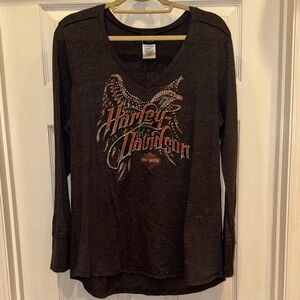 Harley-Davidson Black and Orange V-Neck Shirt
